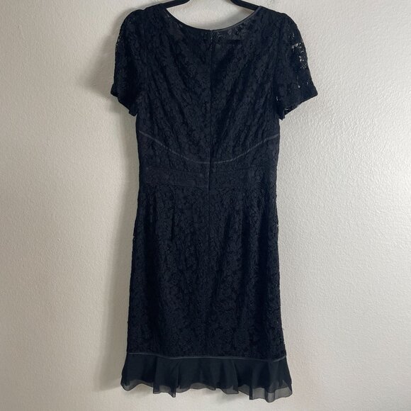 Tory Burch Womens 8 Bovary Lace Black Sheath Dress Ruffle Hem Short Sleeve - Picture 11 of 12